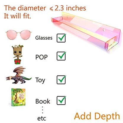 4 Pack 15 Inch Iridescent Acrylic Shelves, Clear Rainbow Floating Shelves for Wall, Modern Sunglasses Essential Oil Picture Ledge Display Toy Storage Wall Shelf - color: 15in-iridescent