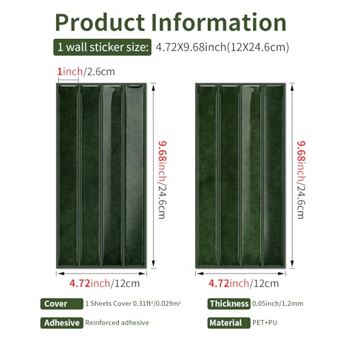 VICCI 20-Sheet Peel and Stick Backsplash, Fresh Green 3D Textured Subway Tile Stickers 4.72x9.68 Inch, Waterproof - color: Fresh Green