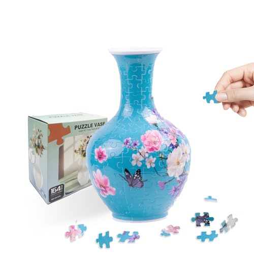 3D Puzzle Vase for Adults, 164-Piece Unique Curved Plastic Flower Vase,House Warming Gift for Flower Arrangements and Home Decor, for Mom - color: B-blue Sakura & Butterfly