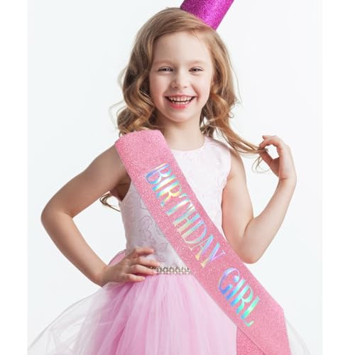 CIEHER Pink Birthday Sash - It's My Birthday - Glitter Fabric Sash for Girls - 62" L x 3.6" W - Adjustable - 1 Count (Pack of 1) - Female - Pink - HAIRBAND - color: Pink