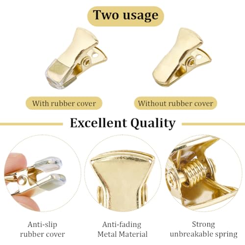 CRASPIRE 35Pcs Mini Metal Alligator Clips Small Non-Slip Silicone Bulldog Spring Clamps 0.8 x 0.4 Inch Gold Crocodile for Wire Photo Curtain Paper ID Badge Holders Lanyards Glasses Jewelry Home - color: Gold