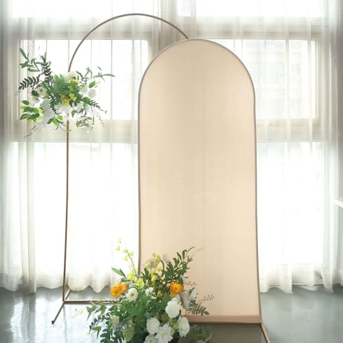 Efavormart 6ft Beige Spandex Fitted Arch Slipcover, Snug Fit Round Top Backdrop Sleeve for Boho-Chic Weddings and Photo Booth Stations - color: Beige, size: 6 FT
