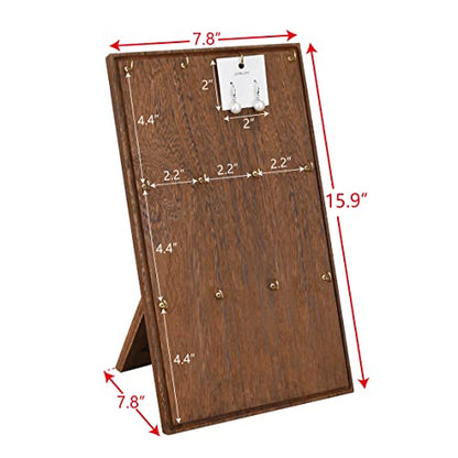 Ikee Design Wooden Jewelry Display Stand with 12 hooks, Earring Display with Hooks, Bracelet, Earring, Keychain Stand for Selling,7.8W x 7.8D x 15.9H in, Brown Color - color: Brown