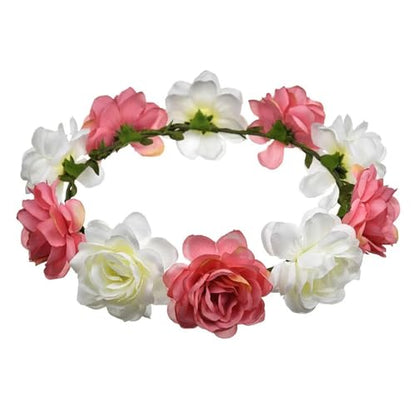 Colorful Rose Flower Crown Wreath Festival Wedding Flower Crown Photo Props Rose Green Leaf Floral Headpiece Hair Wreath Spring(PEACOCK BLUE) - color: PEACOCK BLUE