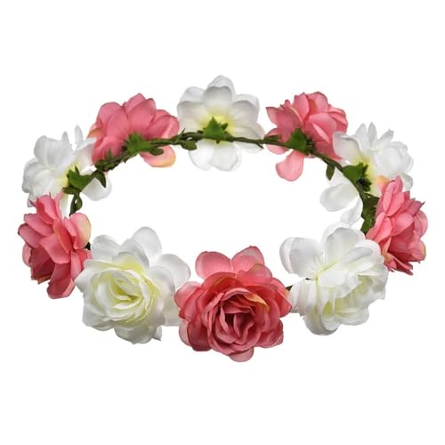 Colorful Rose Flower Crown Wreath Festival Wedding Flower Crown Photo Props Rose Green Leaf Floral Headpiece Hair Wreath Spring(PEACOCK BLUE) - color: PEACOCK BLUE