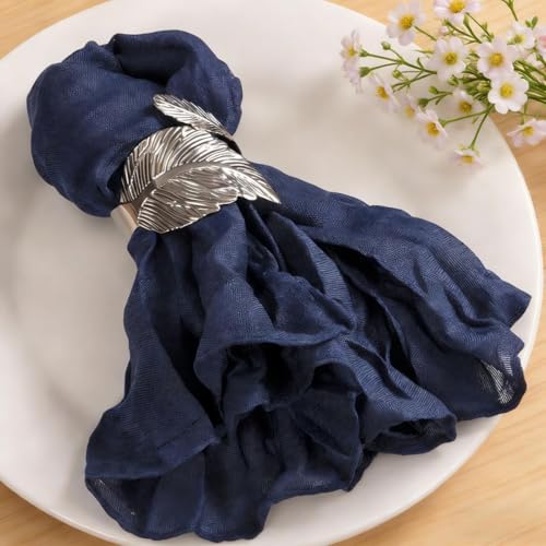 MLMC 60 Pack Cheesecloth Napkins Bulk Navy Blue Washable Reusable Cloth Napkins 21"x21" Boho Dinner Table Napkins in Bulk for Bridal Shower Wedding Events Table Decor - color: Navy Blue, size: 21" x 21" (Set of 60)