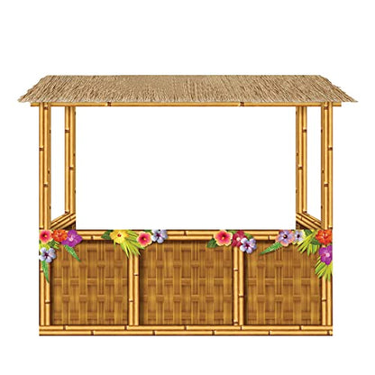 Beistle 3-D Tiki Bar Prop – Large Corrugated Cardboard Luau Display, 6' 11" x 7' 3" Life Size Hawaiian Themed Beach Party Decoration with Floral Details and Sign, Assembly Required