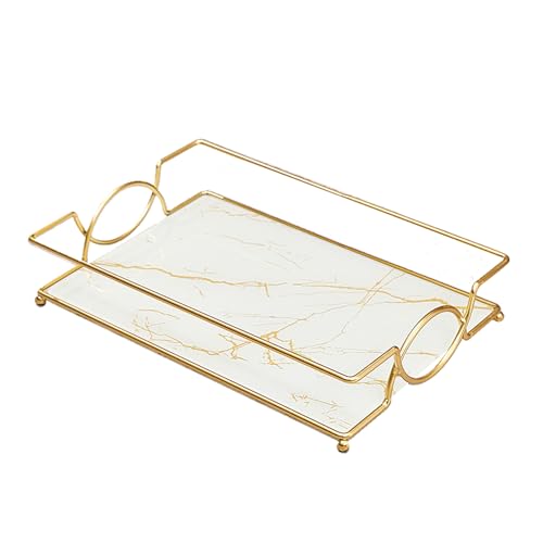 Vanity Tray Luxury Bathroom Counter Tray Glass Perfume Organizer Holder Cosmetics Makeup Skincare Display Decorative Vanity Trays for Bathroom Dresser Bedroom (Platinum, L) - color: Platinum-large