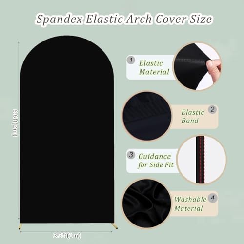 Albassa Arch Backdrop Cover 2-Sided Spandex Wedding Arch Covers Fitted Round Top Chiara Backdrop Stand Cover for Baby Shower Birthday Party Wedding Decoration (Black, 6.6FT) - color: Black, size: 6.6FT