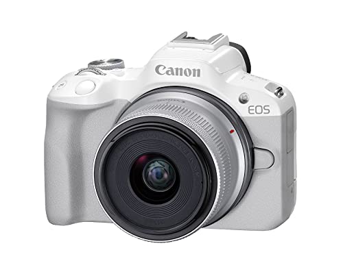 Canon EOS R50 Mirrorless Camera RF-S18-45mm F4.5-6.3 is STM Lens Kit, 24.2 Megapixel CMOS (APS-C) Sensor, 4K Video, Hybrid Camera, Photo and Video, Vlogging, Content Creator, RF Mount, White - color: White, style: EOS R50 w/RF-S18-45mm