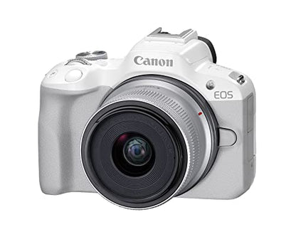 Canon EOS R50 Mirrorless Camera RF-S18-45mm F4.5-6.3 is STM Lens Kit, 24.2 Megapixel CMOS (APS-C) Sensor, 4K Video, Hybrid Camera, Photo and Video, Vlogging, Content Creator, RF Mount, White - color: White, style: EOS R50 w/RF-S18-45mm