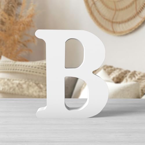 6 Inch White Wood Letters Unfinished Wood Letters for Wall Decor Decorative Standing Letters White Block Letters for wall Decoration for Craft Home Party Projects (B) - color: White-B, size: 6 inch