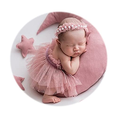 Newborn Baby Photography Props Outfits Girl Lace-Tulle Skirt Baby Girls Photo Prop Headdress for Newborn Girl Photoshoot - color: Dusty Pink