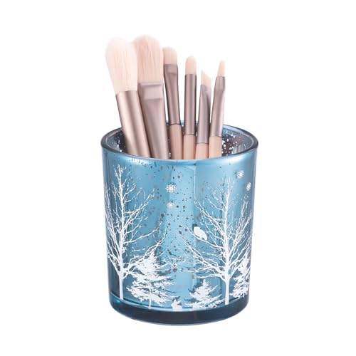 DASITON Makeup Brush Holder Organizer, Crystal Glass Cosmetic Makeup Brushes Storage Holder, Christmas Tree Make Up Brush Cup for Vanity Décor, Small Pen Holders for Desk, Toothbrush Holders (Blue) - color: Blue
