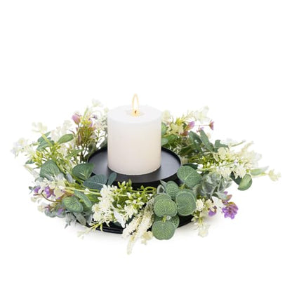 MOYEE Candle Holder Centerpieces for Tables,Candle Ring,Wreaths, Black Metal Candle Stick Paired Artificial Flowers 14 in Versatile Dining Table Centrepiece - color: Golden Thread Orchid Leaf Wreath