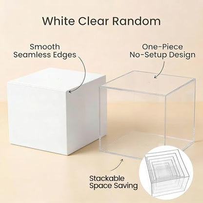 DomeStar 6PCS Clear Buffet Risers with Mini Sign, Food Risers Dessert Table Display Set for Buffet Table Party Catering Cupcake Cake Jewelry, Nesting Boxes for Food Display 8" 7" 6" 5" 4" 3" - color: Transparent