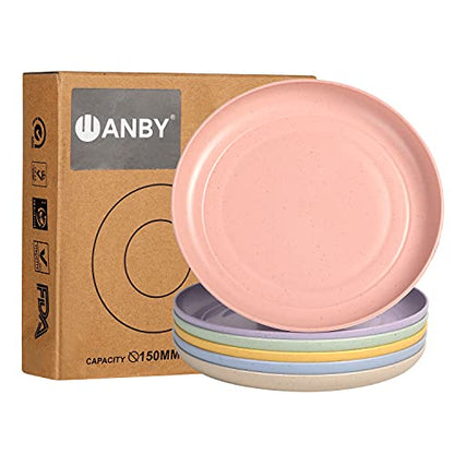 CAMBUY Wheat Straw Plates Lightweight Unbreakable Dinner Dishes Plates Set Dishwasher & Microwave Safe (Small 6 Pack 5.9') - color: Small Multicolour