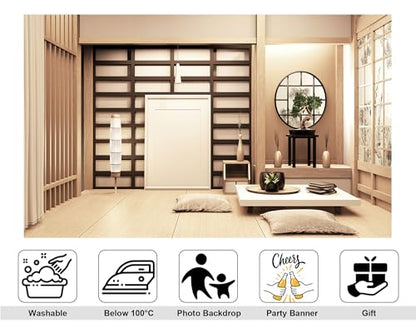 9x6ft Japanese Style Empty Room Backdrop Blank Frame Bonsai Display Photography Background for Studio Shoot and Traditional Home Decorations Tapestry Photo Booth Props - size: 9x6ft