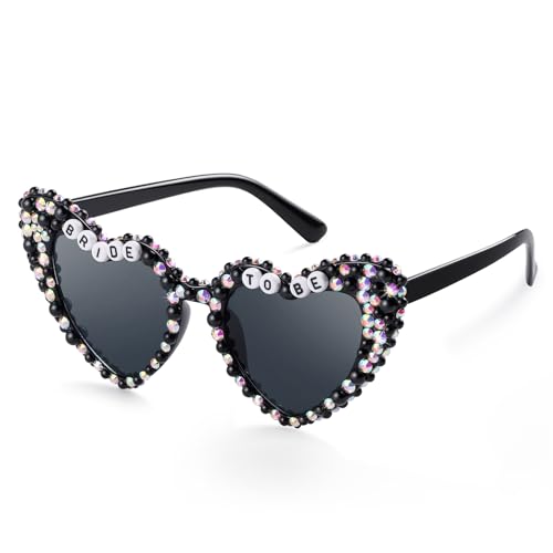Etercycle Heart Sunglasses, Bride to Be Gifts Bachelorette Party Bride Sunglasses, Cute Glasses for Women Bachelorette Party (Black Diamond) - color: Black Diamond