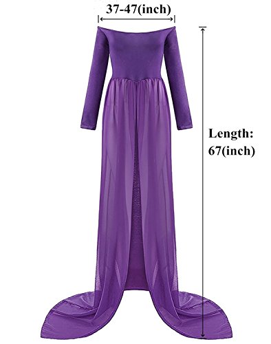 ZIUMUDY Maternity Maxi Chiffon Photography Dress Split Front Gown for Photoshoot - color: Purple