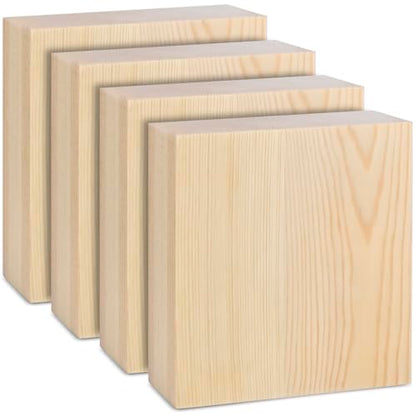 6x6x1 Inch Solid Wood Carving Blocks, 4 Pcs Rectangle Wooden Blocks for Crafting, Unfinished Wood Blocks for Crafts DIY Supplies Coasters Engraving Painting Beginners and Adults - size: 6x6x1 Inch