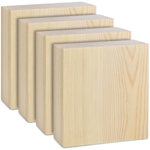 6x6x1 Inch Solid Wood Carving Blocks, 4 Pcs Rectangle Wooden Blocks for Crafting, Unfinished Wood Blocks for Crafts DIY Supplies Coasters Engraving Painting Beginners and Adults - size: 6x6x1 Inch