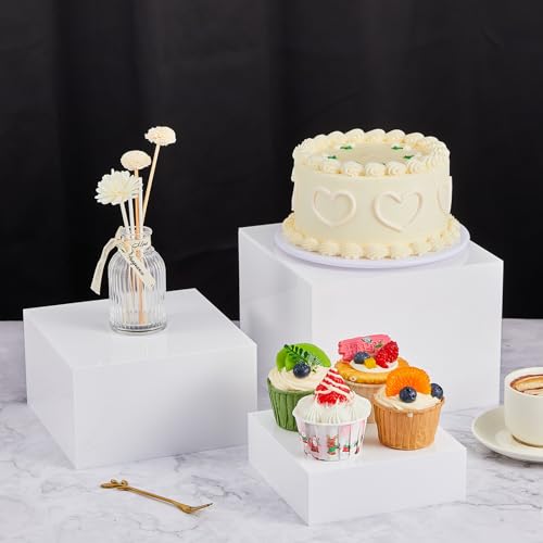 Leinuosen 7 Pcs Large Buffet Risers Set 6" to 12" Acrylic Display Box Catering Dessert Table Riser Food Display Decorative Stand with Hollow Bottom for Catering Supplies(White, Square) - color: White, size: 6" to 12", style: Square