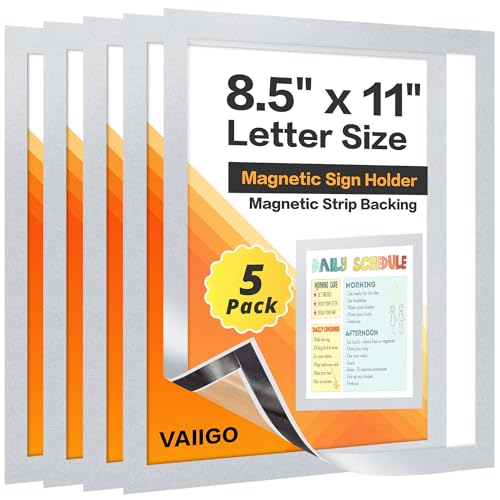 5Packs Magnetic Frames for Refrigerator - 8.5x11 Magnetic Sign Holder with Metal Surface - File/Paper/Document Holder & Photos/Picture/Poster Frame for Home/Office (Silver) - color: Silver, size: 5Pack 8.5"x11"