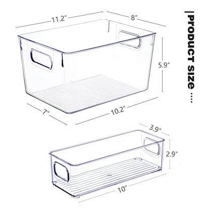 SKTEET Set of 8 Clear Plastic Storage Bins, 4 Large and 4 Small Stackable Storage Containers for Pantry Organization and Kitchen Storage Bins,Home Edit and Cabinet Organizers