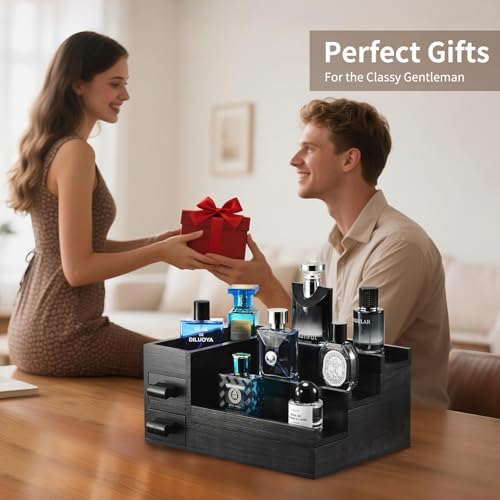 Perfume Stand Organizer for Men, 3 Tier Perfume Display Shelf with Velvet Lining Drawer and Hidden Compartment,Display Risers (Black - 2 Drawer) - style: 2 drawer - Black