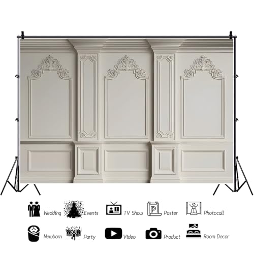 12x8ft Vintage Room Backdrop Western European Style White Castle House Wall Background Elegant European Wallpaper Photo Business Office Living Room Photo Portrait Studio Prop - size: 12x8ft