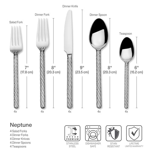 Wallace Neptune 20 Piece Stainless Steel Flatware Set, Service For 4 (Pack of 2) - size: 20-Piece Flatware Set, Service for 4 (Pack of 2), style: Neptune