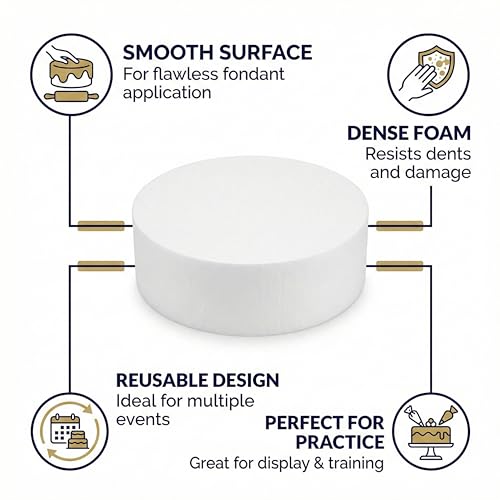 FromJennWithLove 9x2 Inch Cake Dummy – 9in Round Styrofoam Form, 2in Tall – USA-Made for Decorators, Bakers & Fake Cake Displays