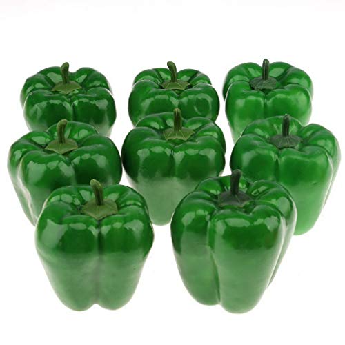 Gresorth 8pcs Artificial Big Bell Green Pepper Decoration Fake Vegetable Home Kitchen Cabinet Model - color: Green