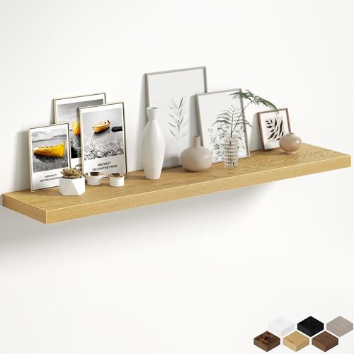 Oak Floating Shelves for Wall, 55 Inch Floating Shelves Set of 1, Wall Mounted Rustic Wood Shelf for Bathroom, Living Room, Bedroom and Kitchen, Hanging Shelf for Storage, Books, Home Decor - color: Oak, size: 55 Inch, Set of 1