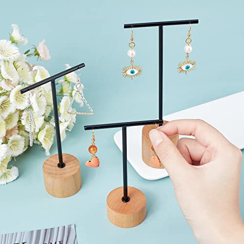 FINGERINSPIRE Black Metal 3 Pcs T Bar Earring Display Stand with Wooden Base Jewelry Holders Hanging Jewelry Organizer for Store Retail Photography Props【Black- Round Base, 5.7&4.9&3.9 Inch Height】 - color: Black- Round Base, 5.7&4.9&3.9 Inch Height