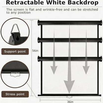 Retractable White Background Screen 36" x 56" Portable Roll-Up, Pull-Down Background, Black and White Double-Sided Design, PVC Material, Suitable for ID Card Passport Photo Photography