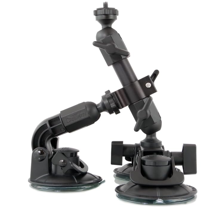 Delkin Devices Fat Gecko Triple Suction Camera Mount - Powerful Suction Cup Camera Mount for Car, Motorcycle, Desk, Window | Secure and Adjustable Action Camera Holder for Video Recording - style: Fat Gecko Triple