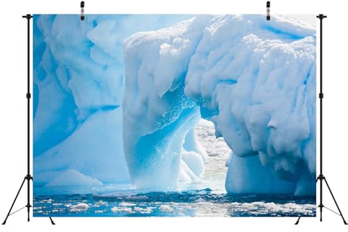 BELECO 8x6ft Fabric Polar White Iceberg Backdrop Antarctic Ocean Glacier ICY Cliff Snowy Mountains Snow Ice World Arctic Background Winter Polar Sea Nature Scenery Photography Studio Props - size: 8x6ft