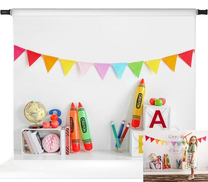 Kate Back to School Backdrop 1st Day of School Backdrop Colorful Crayon ABC Background for Kids,10x8ft - size: 10x8ft
