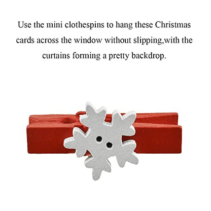 HAHIYO Mini Wooden Snowflake Clothespin Clip Christmas Photo Paper Holders 1.38inch Tight Clamp Not Fray Rope Post Notices Handy Read for Hanging Postcard Wedding Red 50PCS - size: Red(Snowflake) 1.38 inches 50 Pack