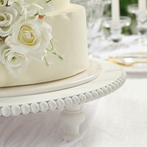 Efavormart 18" Extra Large Wooden Pedestal Cake Stand - Antique White Beaded Riser for Multi-Tier Cakes, Grand Wedding Displays, & Rustic Home Decor - size: 18"