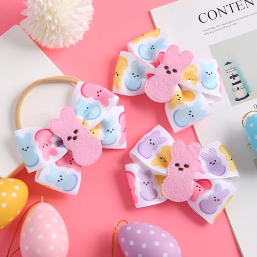 Bunny Hair Bow Pink Rabbit Bowknot Ribbon Easter Spring Hair Accessories 1PC Headband for Baby Girls - color: 1PC Headband