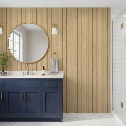 VEELIKE Tan Birch Slat Wall Panels Peel and Stick 3D Wood Grain Wall Panel 17''x118'' Self Adhesive Faux Wood Panels Sound Proof Foam Slat Paneling for Accent Walls Ceiling Bedroom Living Room Renters - color: Tan Birch, size: 17''x118''