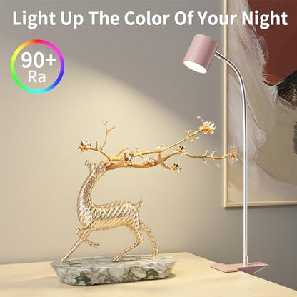 Dott Arts Desk Lamp,USB Clip On Light with 3 Color Modes,LED 10 Levels Brightness Reading Lamp, 360°Gooseneck Book Light,Eye-Care Reading Light for Home Office,Headboards Pink - color: Pink