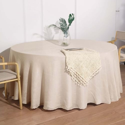 Efavormart 120" Beige Premium Faux Linen Round Tablecloth | Textured Wrinkle Free Tablecloth - color: Beige, size: 120" (Round)