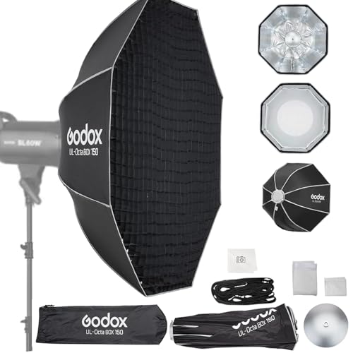 Godox Quick Release Octagon Umbrella Softbox,UL 59.1” Bowens Mount Soft Box with Honeycomb Grid Light Diffusers Carry Bag for Studio Outdoor Strobe Flash,Product Portrait Photography Live Streaming