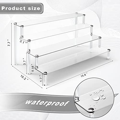 KALYLOC 2Pcs Acrylic Riser Shelf Display Stand, 4 Tier Clear Display Shelf Action Figures Holder, Collectibles Shelf for Toys Cupcakes Dessert Jewels Figurines(15.7x10.5x7.5inch)