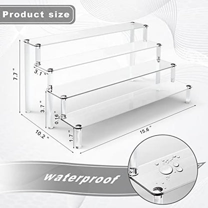KALYLOC 2Pcs Acrylic Riser Shelf Display Stand, 4 Tier Clear Display Shelf Action Figures Holder, Collectibles Shelf for Toys Cupcakes Dessert Jewels Figurines(15.7x10.5x7.5inch)