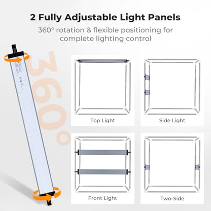K&F CONCEPT Photo Studio Light Box - 24"x24" Shooting Tent with 2 Adjustable 5600K Light Panels & 6 Backdrops, CRI 97+, Dimmable Portable Folding Lightbox for Product Photography - size: 24*24 Inch